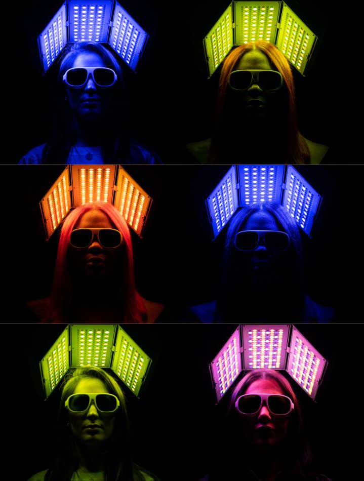 Différentes couleurs utilisées pour les soins luminothérapie pour les cheveux