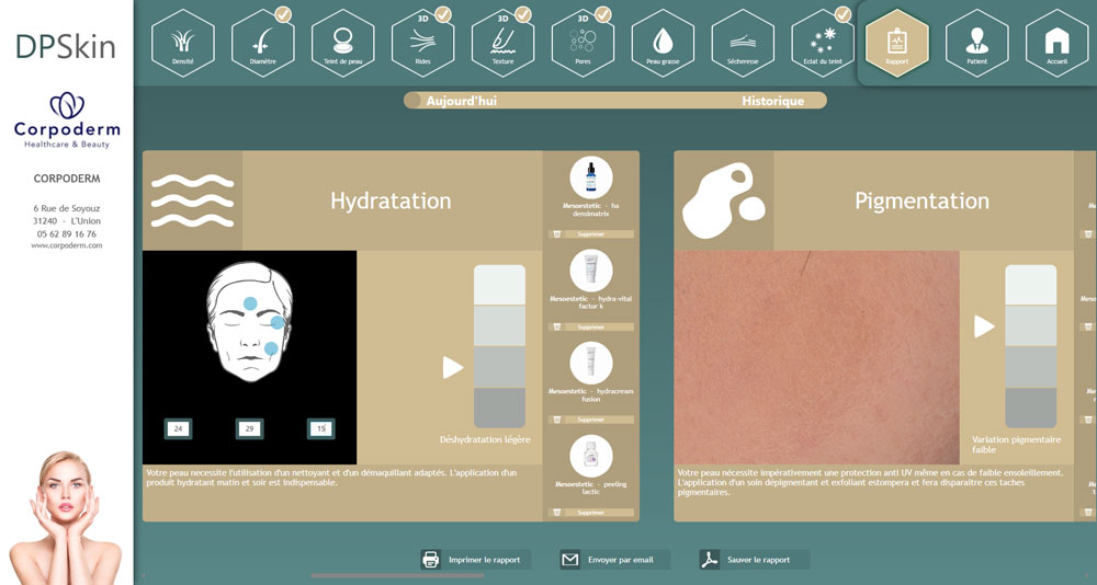 mesure d'hydratation de la peau et de la pigmentation