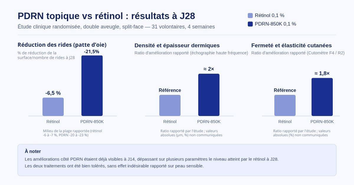 résumé comparaison résultats PDRN et rétinol sur le contour des yeux