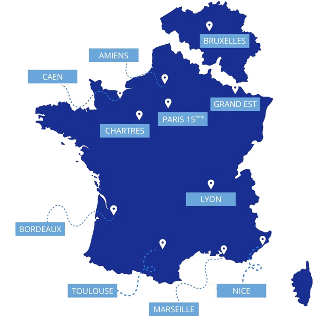 Carte de France des showrooms Corpoderm