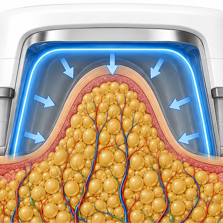 illustration du procédé de refroidissement de la cryolipolyse 360°