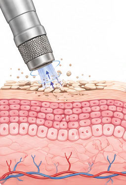 illustration du procédé d'abrasion et d'aspiration des brosses de microdermabrasion