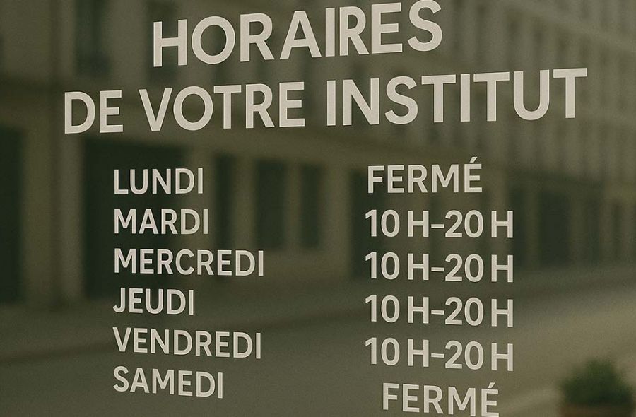 affichage des horaires d'ouverture d'un institut de beauté