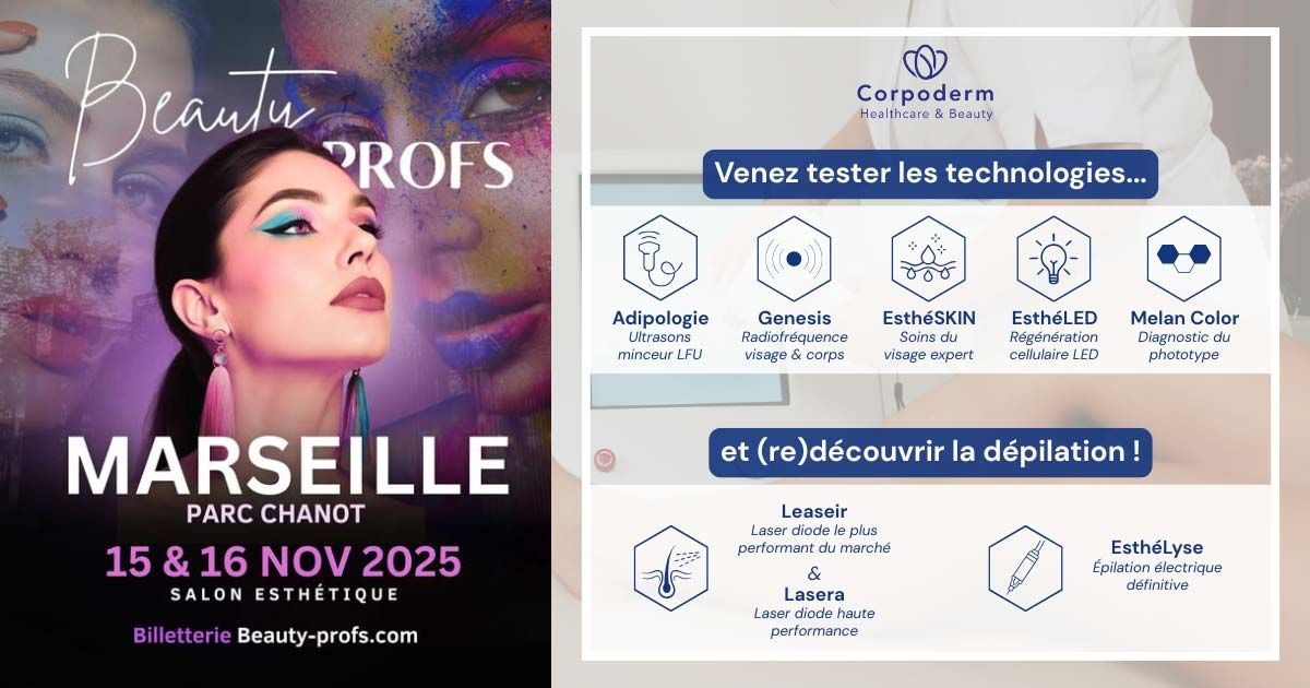 visuel rendez-vous corpoderm sur le salon Beauty Profs 2025 à Marseille